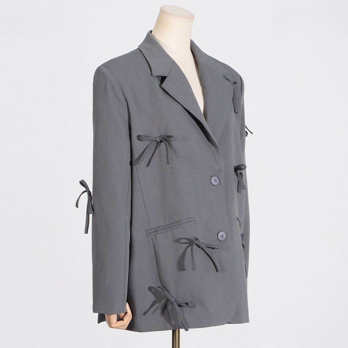 Bow Detail Blazer – Slim Fit Comfy Spring Coat_CWOCO1236
