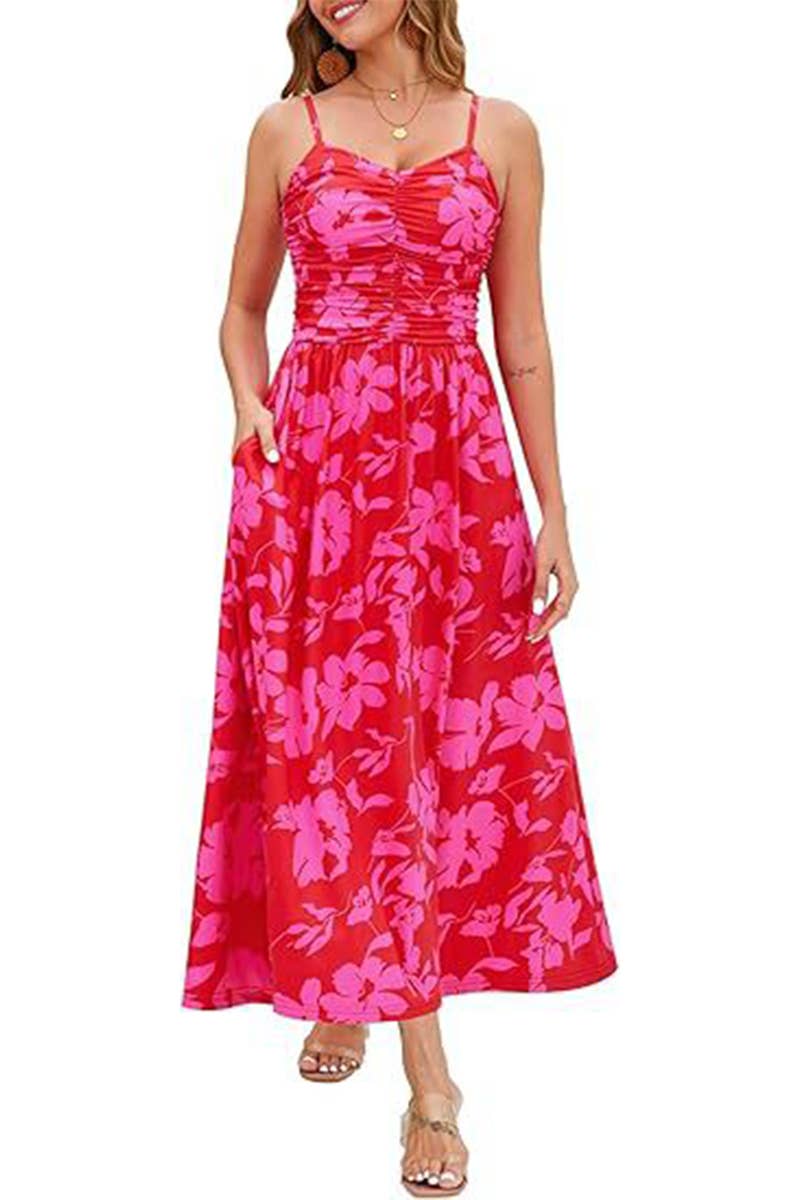 CWDHL1087_SPAGHETTI STRAP FLORAL PRINT TANK DRESS