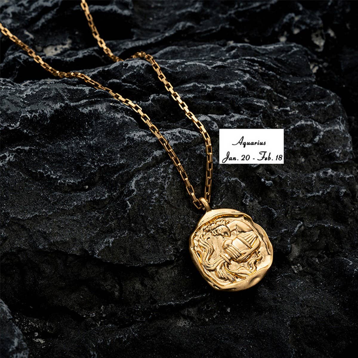STAINLESS STEEL ZODIAC OVAL PENDANT NECKLACE_CWMM3761