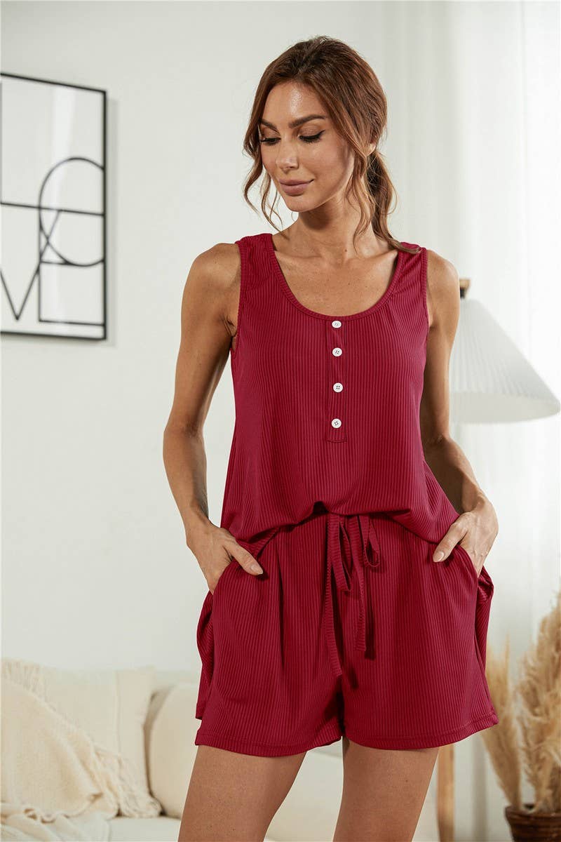 CREW NECK SLEEVELESS TOP AND SHORTS SET_CWSTB0428