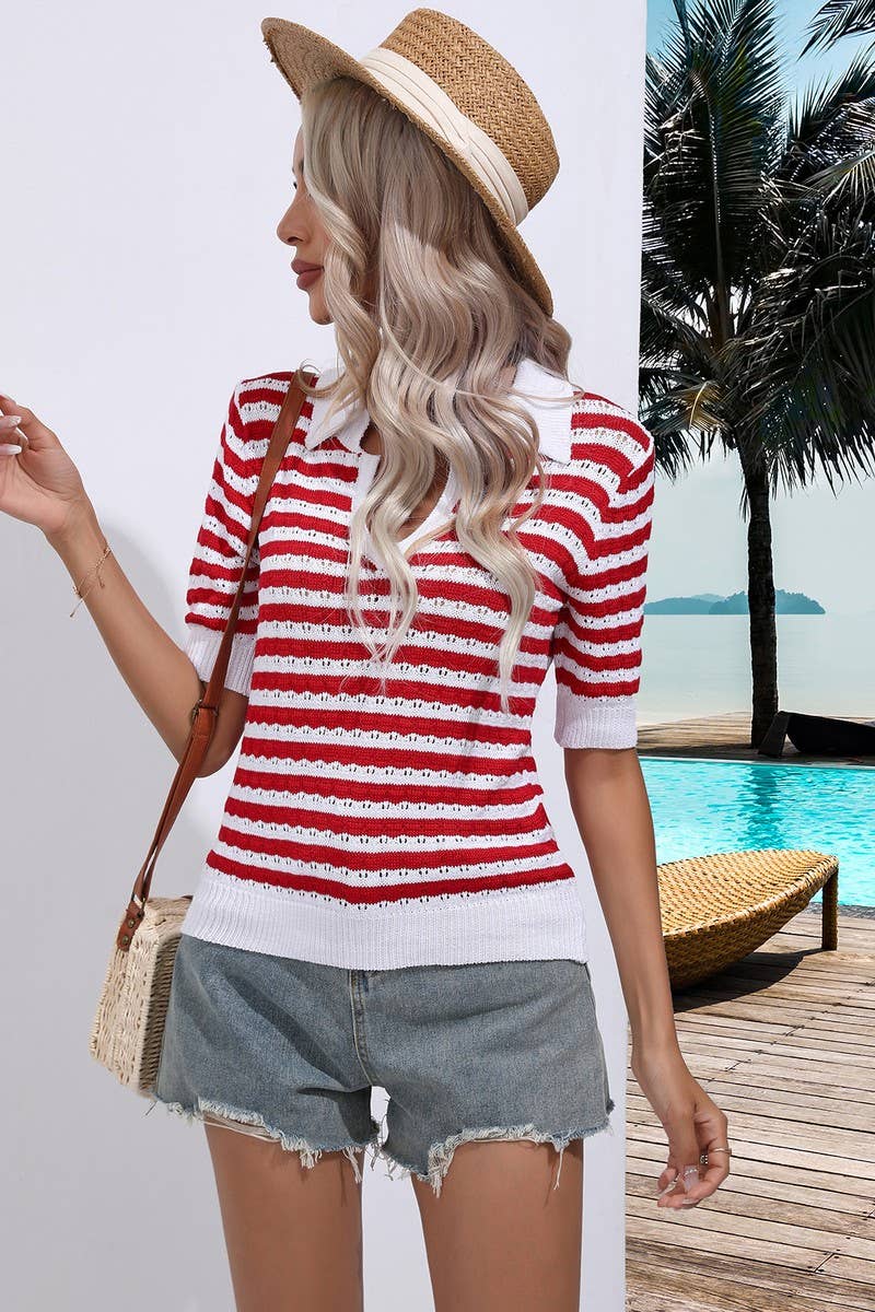 CWOSWS0061_Casual V-Neck Short Sleeve Pullover Sweater