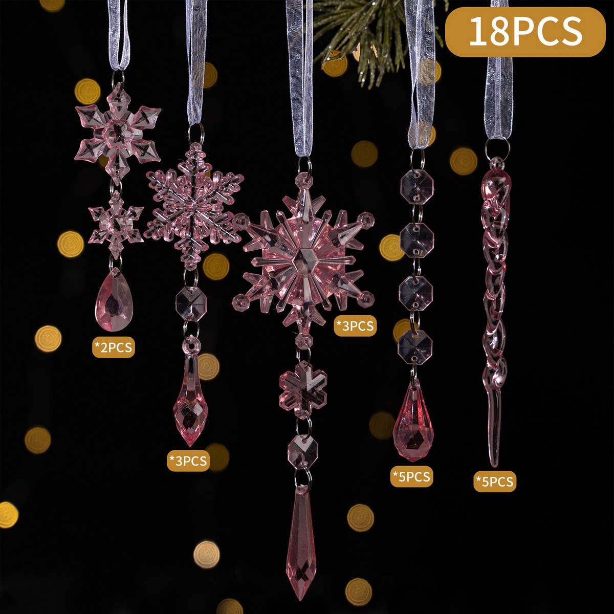 CWMM10169_18PCS CLEAR ACRYLIC ICICLE CHRISTMAS ORNAMENTS
