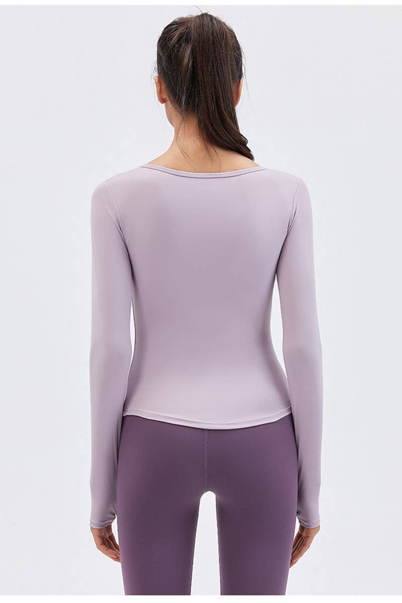 CWTBLL2938_V-NECK NUDE SPORTS TOP WITH CHEST PAD