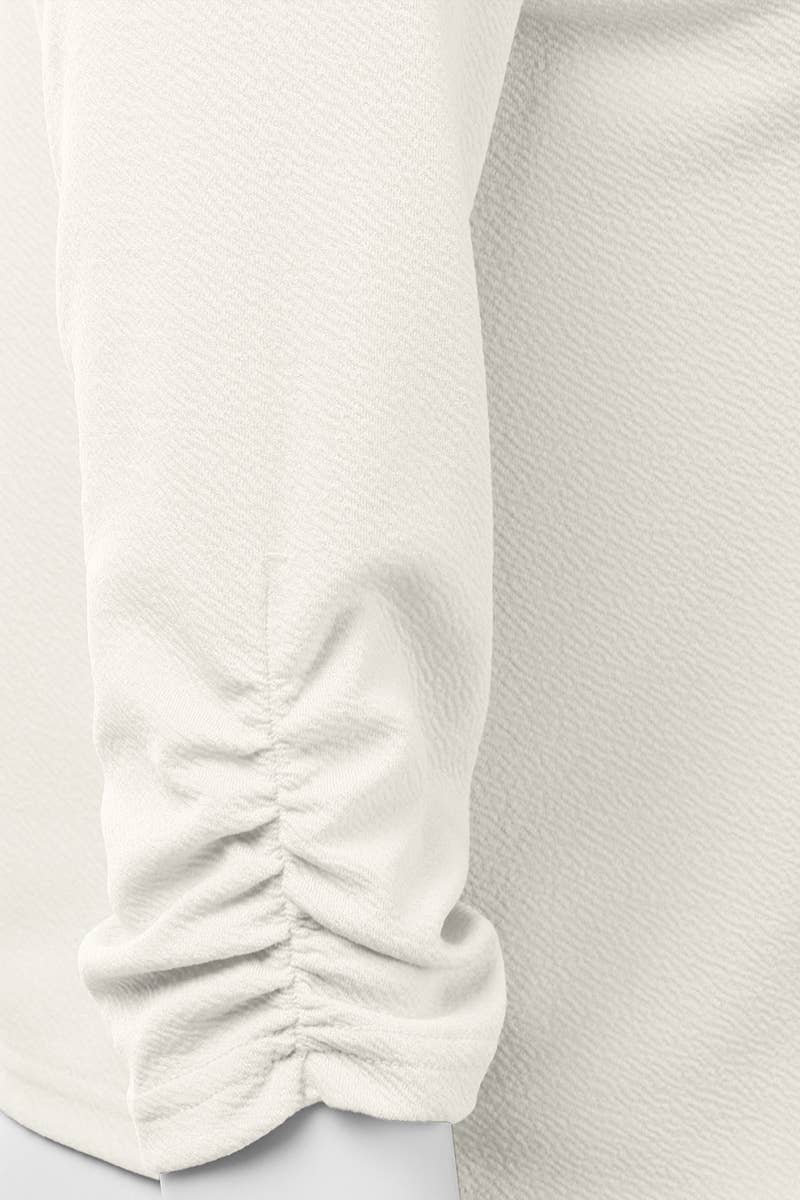 CWOBL091_Casual Work Ruched 3/4 Slv Open Front Blazer Jacket