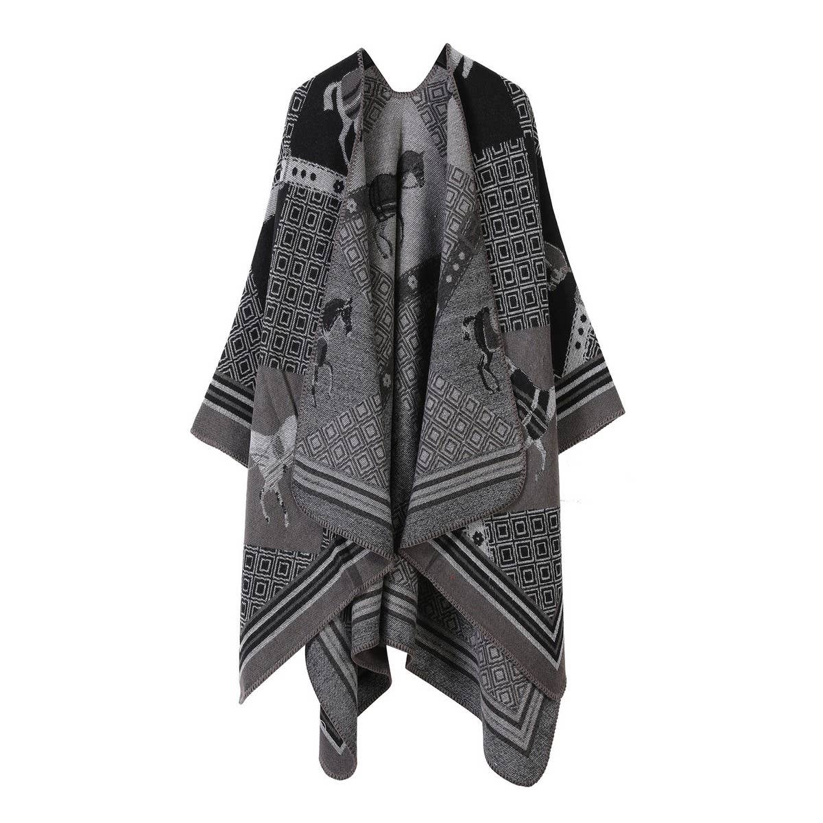 SHAWL RETRO HORSE PATTERN SCARF WARM SLIT CAPE