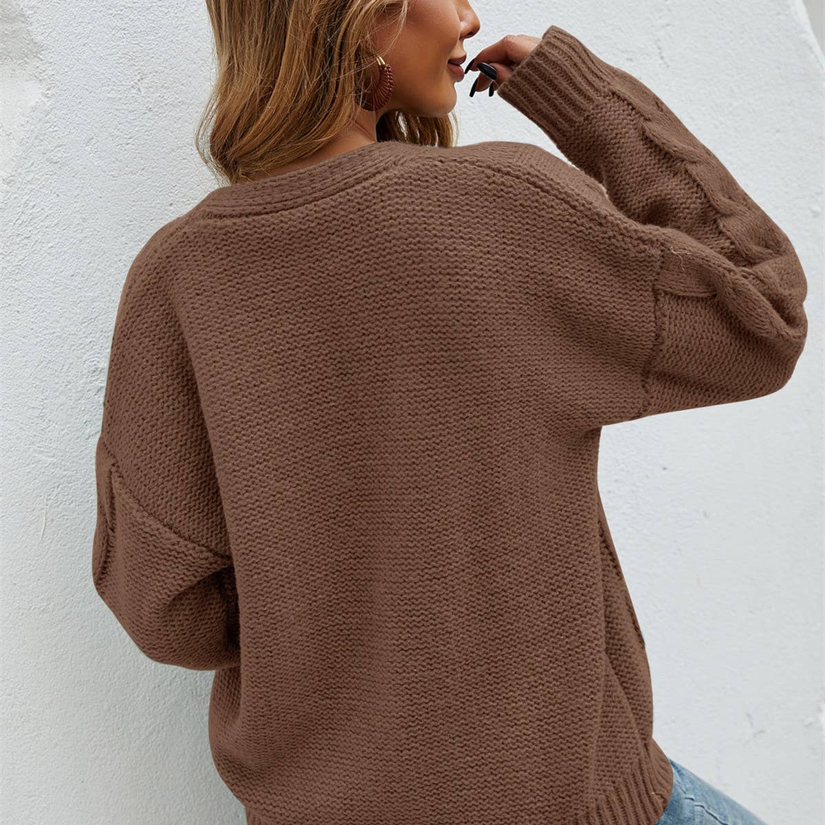 Cardigan buttons decorated striped knitwear