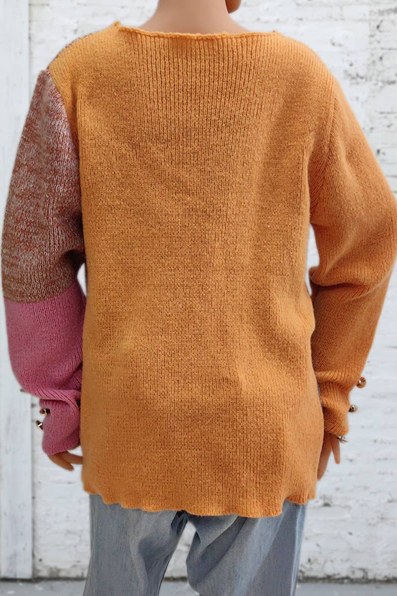 CWOSWL6723_U-NECK COLOR MATCHING LONG-SLEEVED SWEATER