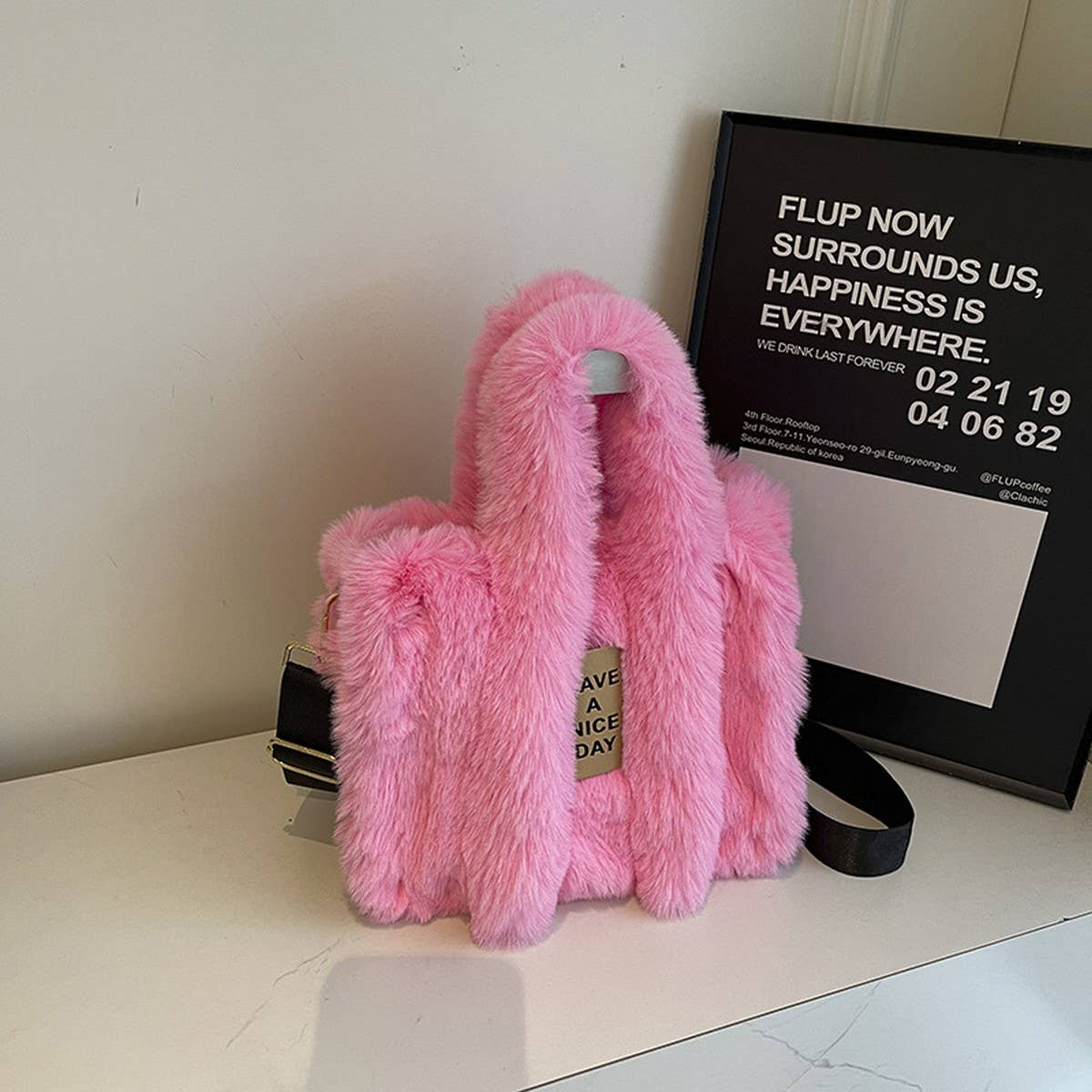 WINTER FAUX RABBIT FUR CROSSBODY HANDBAG PLUSH BAG_CWAB3998