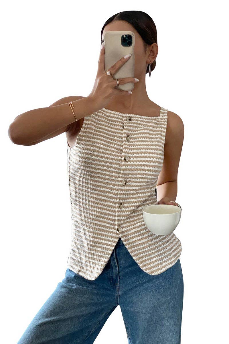 CWTTSL0328_WOMEN'S CASUAL BUTTON SLEEVELESS CAMISOLE TOP