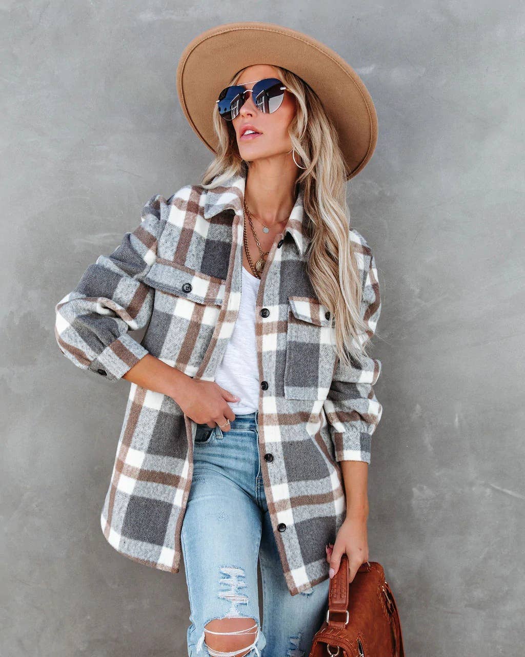 Checkered brushed lapel jacket