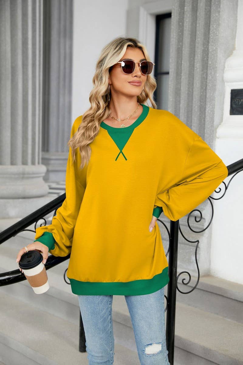 CWTBLL01311_CREW NECK COLORBLOCK LONG SLEEVE SWEATSHIRT