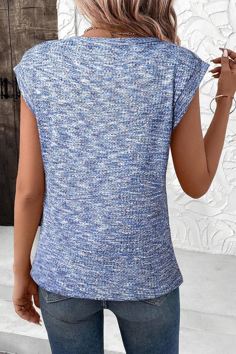 CWTBLS1770_WAFFLE CREW NECK SOLID COLOR SHORT SLEEVE TOP