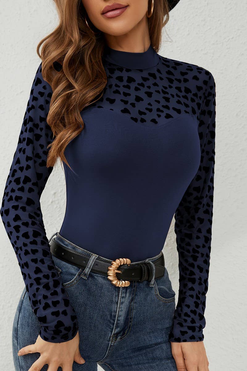 CWTBLL3518_MESH STITCHING LONG SLEEVE SLIM FIT BOTTOMING TOP