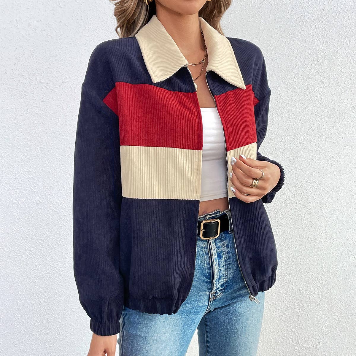 COLOR CONTRAST PATCHWORK CASUAL LONG-SLEEVED COAT