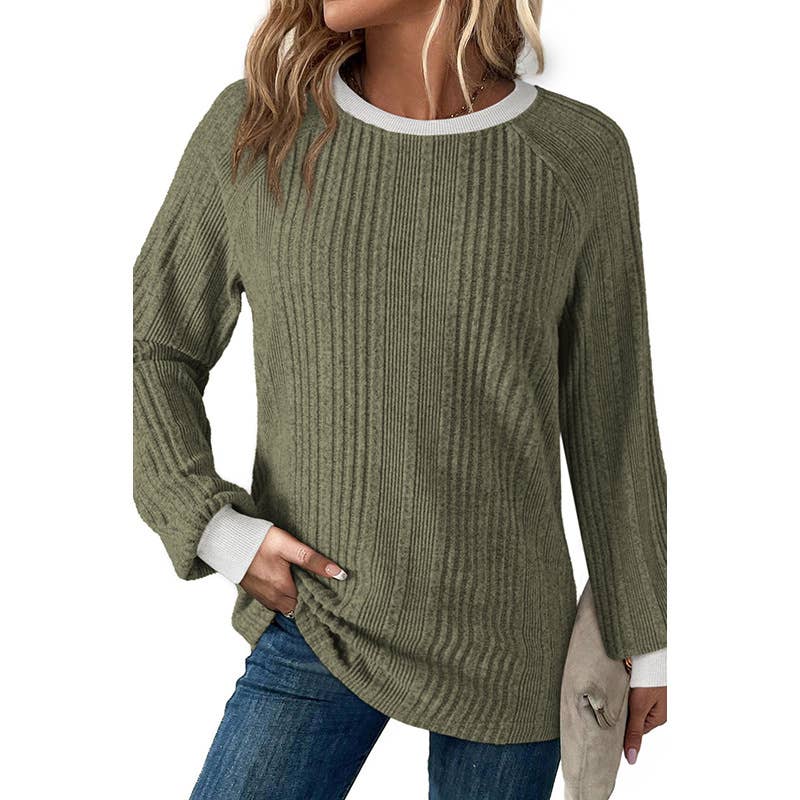 Color-blocked round-neck pullover knitted top