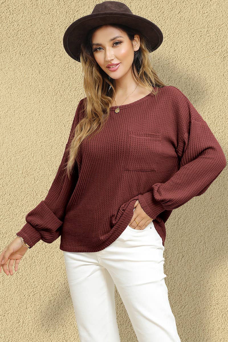 CWTTL1497_R NECK SHIRING CUFF SWEATER KNIT TOP