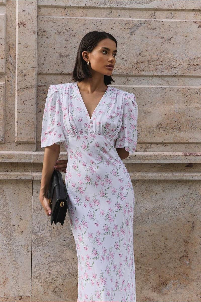 CWDMD5264_V-NECK HIGH WAIST FLORAL MAXI SKIRT