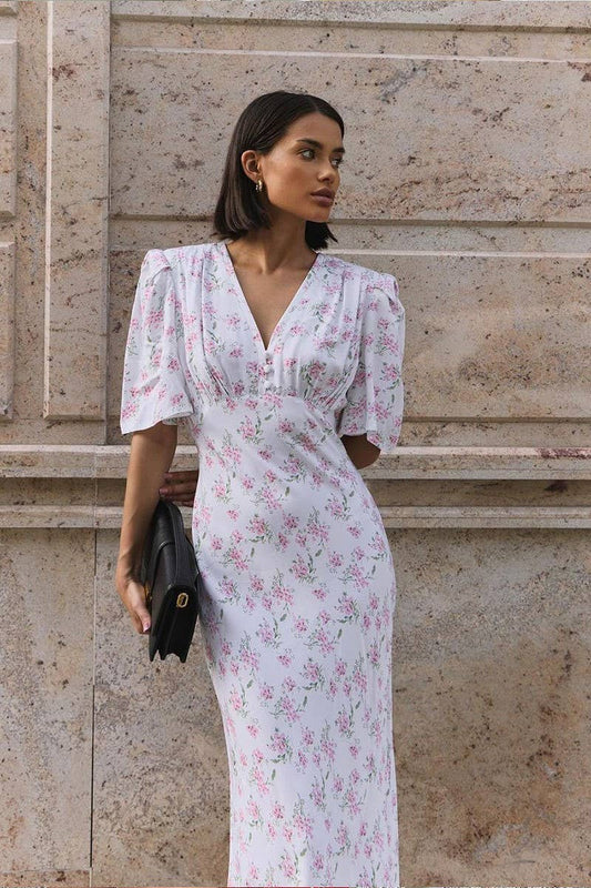 CWDMD5264_V-NECK HIGH WAIST FLORAL MAXI SKIRT