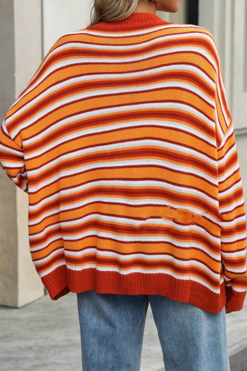 CWOSWL6504_WINTER STRIPED LONG-SLEEVED BAGGY SWEATER