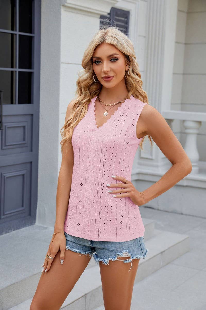 CWTTSL0238_V-Neck Sleeveless Knit Top