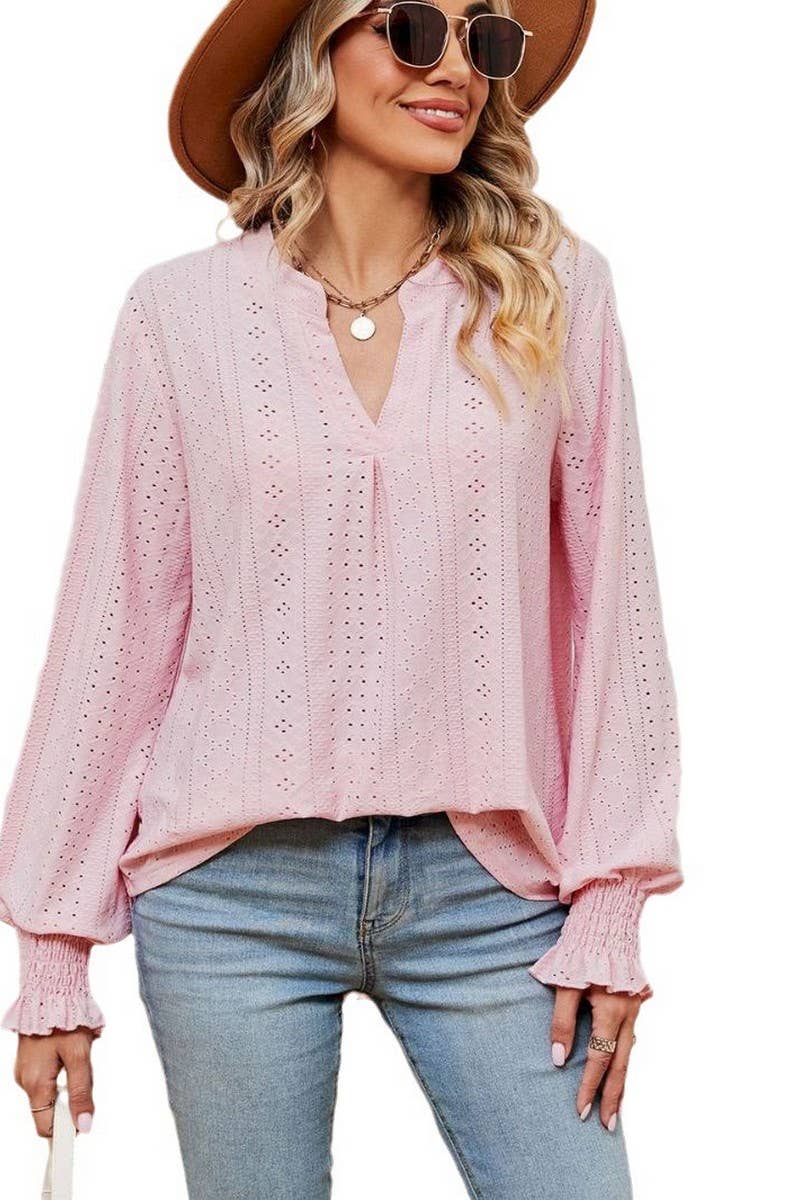 CWTBLL2377_SOLID COLOR V-NECK LOOSE LONG-SLEEVED PULLOVER