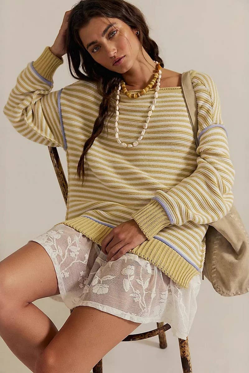 CWOSWL07746_2025 COLORBLOCK CASUAL LOOSE CREWNECK SWEATER