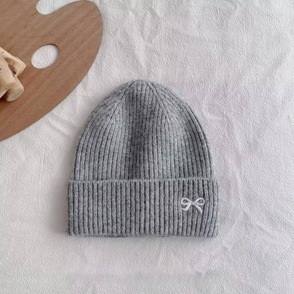 CHILDREN'S WARM KNITTED HAT WITH BOW EMBROIDERY_CWAH2926