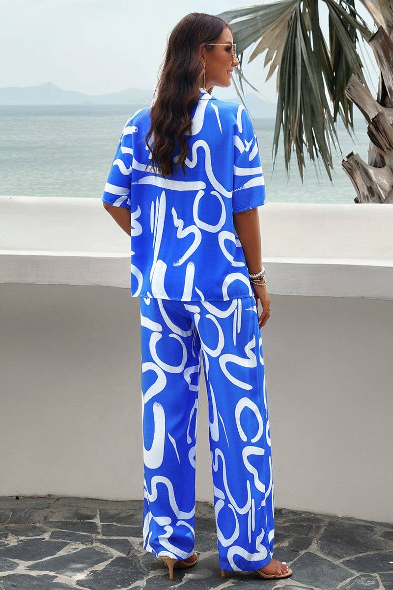 CWSTB0340_Button Down Long Slv Print V-Neck Long Pants Set