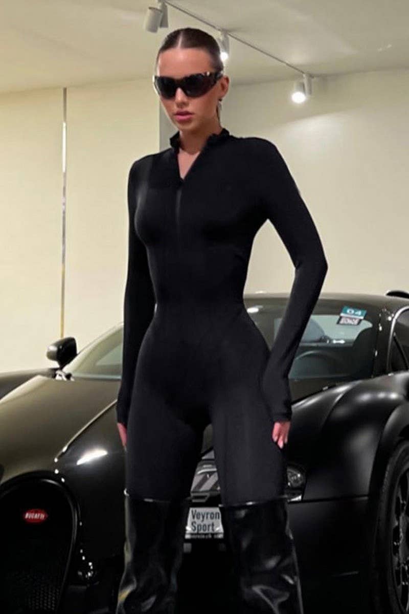 CWSBSL0105_SOLID COLOR KNIT ZIPPER LONG SLEEVE BODYSUIT