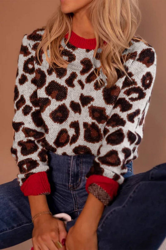 CWOSWL6962_COLORBLOCK LEOPARD JACQUARD LONG SLEEVE KNIT TOP
