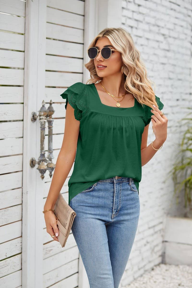 CWTTSL0245_Squre Neck Ruffle Sleeveless Knit Top