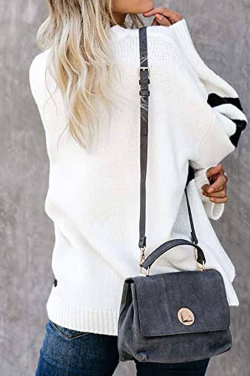 CWOSWL5198_COLOR CONTRAST PATCHWORK LONG-SLEEVED SWEATER