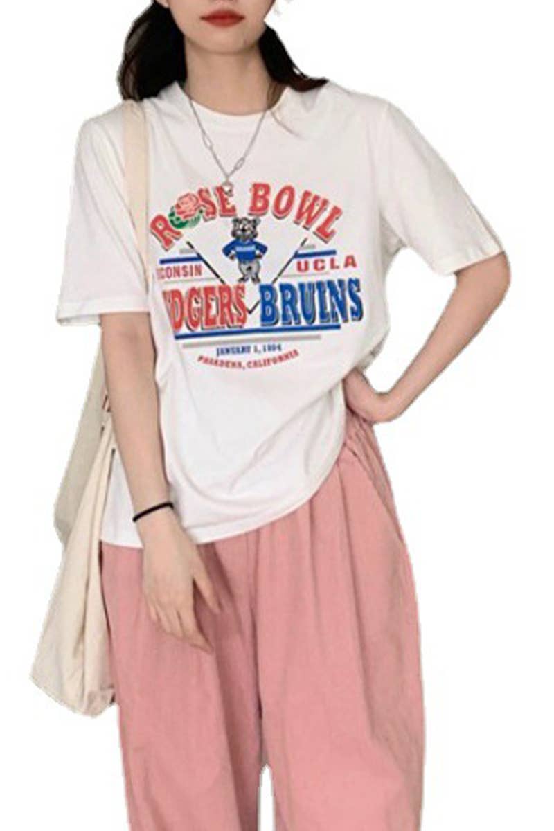 CWTTS0967_CARTOON LETTER PRINT CASUAL T SHIRT