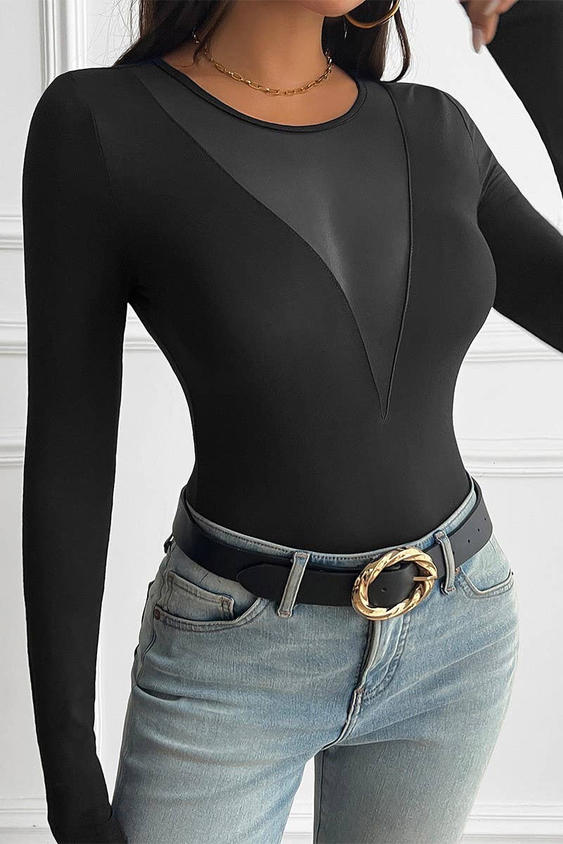 CWTTL1977_SEXY DEEP V STITCHING LONG SLEEVE T-SHIRT