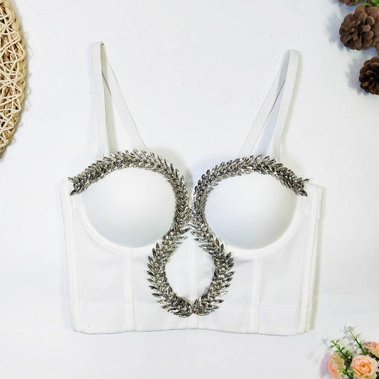 LEAF RHINESTONE HIGH-END HERRINGBONE CORSET_CWMM4178