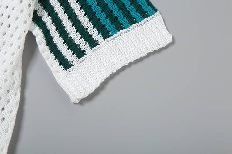 CUT-OUT LAPEL TOP HIGH-WAISTED SHORTS KNIT SUIT