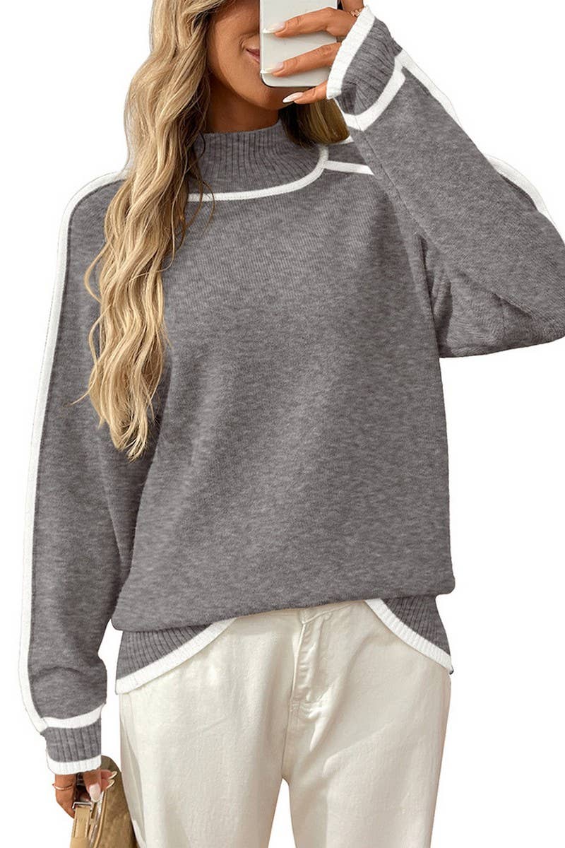 CWOSWL07155_COLORBLOCK MOCK NECK LOOSE PULLOVER SWEATER
