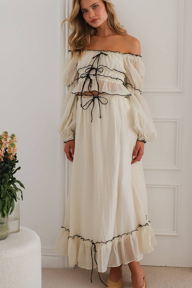 CWSTB1942_OFF-SHOULDER PUFF SLEEVE TOP & SKIRT SET