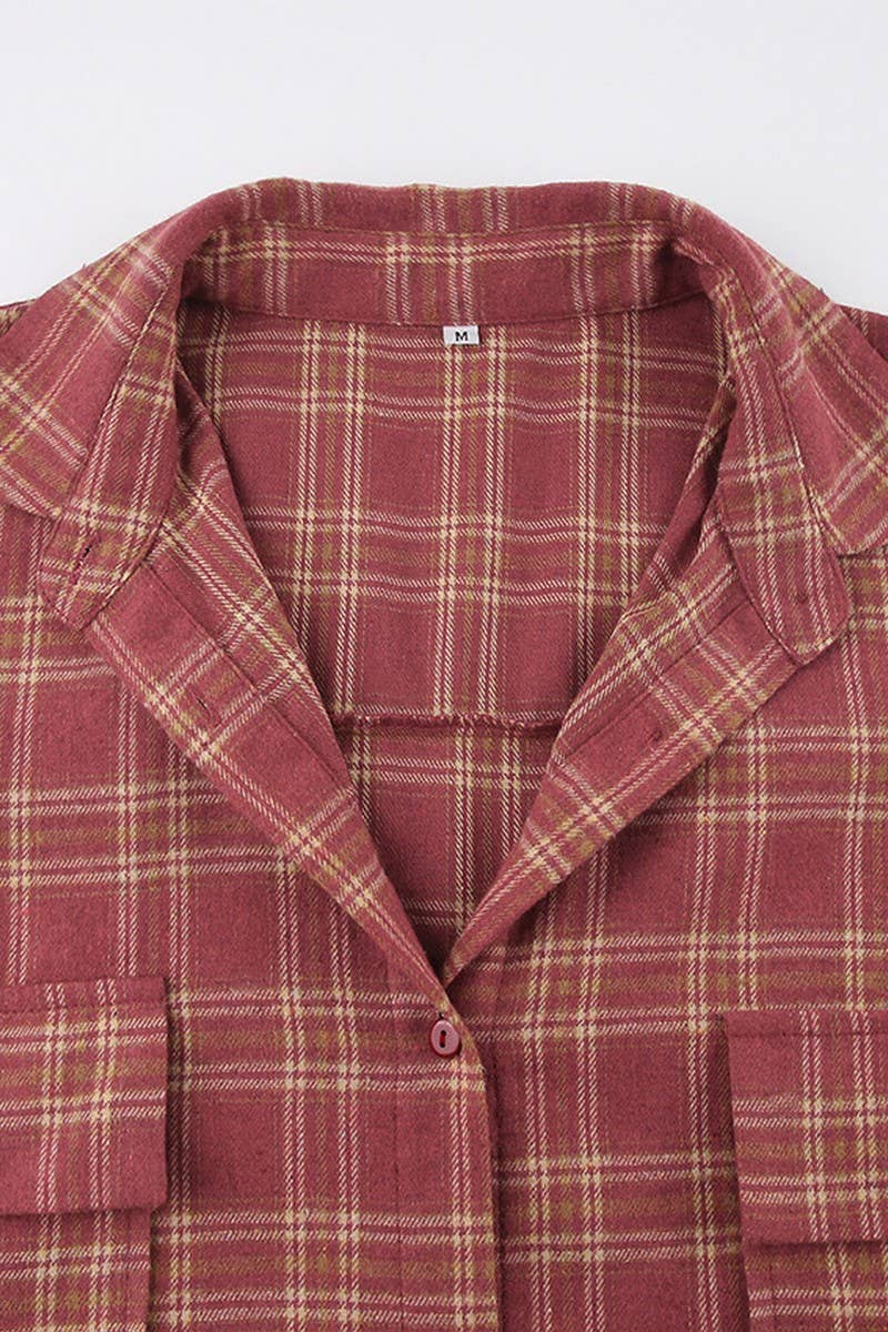 CWTBLL00607_LOOSE CASUAL RED PLAID LONG-SLEEVED SHIRT