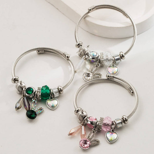 Silver Stainless Steel Bracelet with Rabbit & Heart