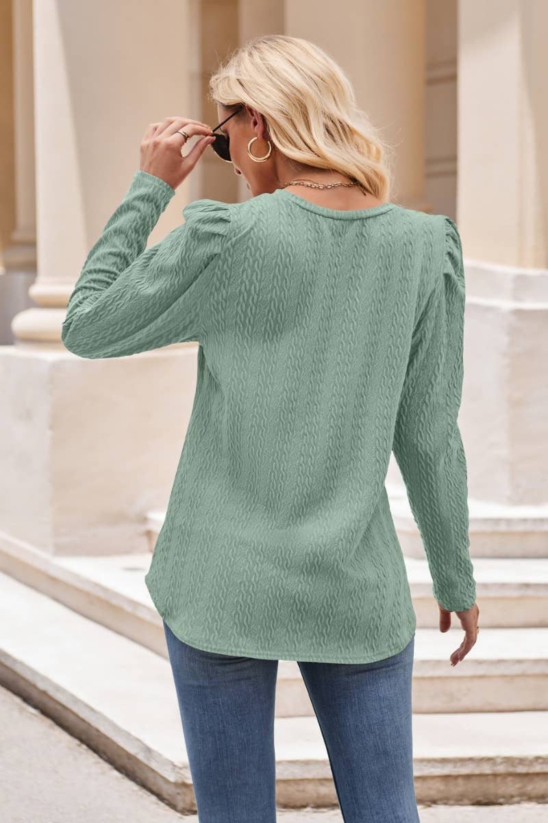 CWTBLL2715_CREW-NECK LONG-SLEEVED TOP WITH PUFFED SLEEVES