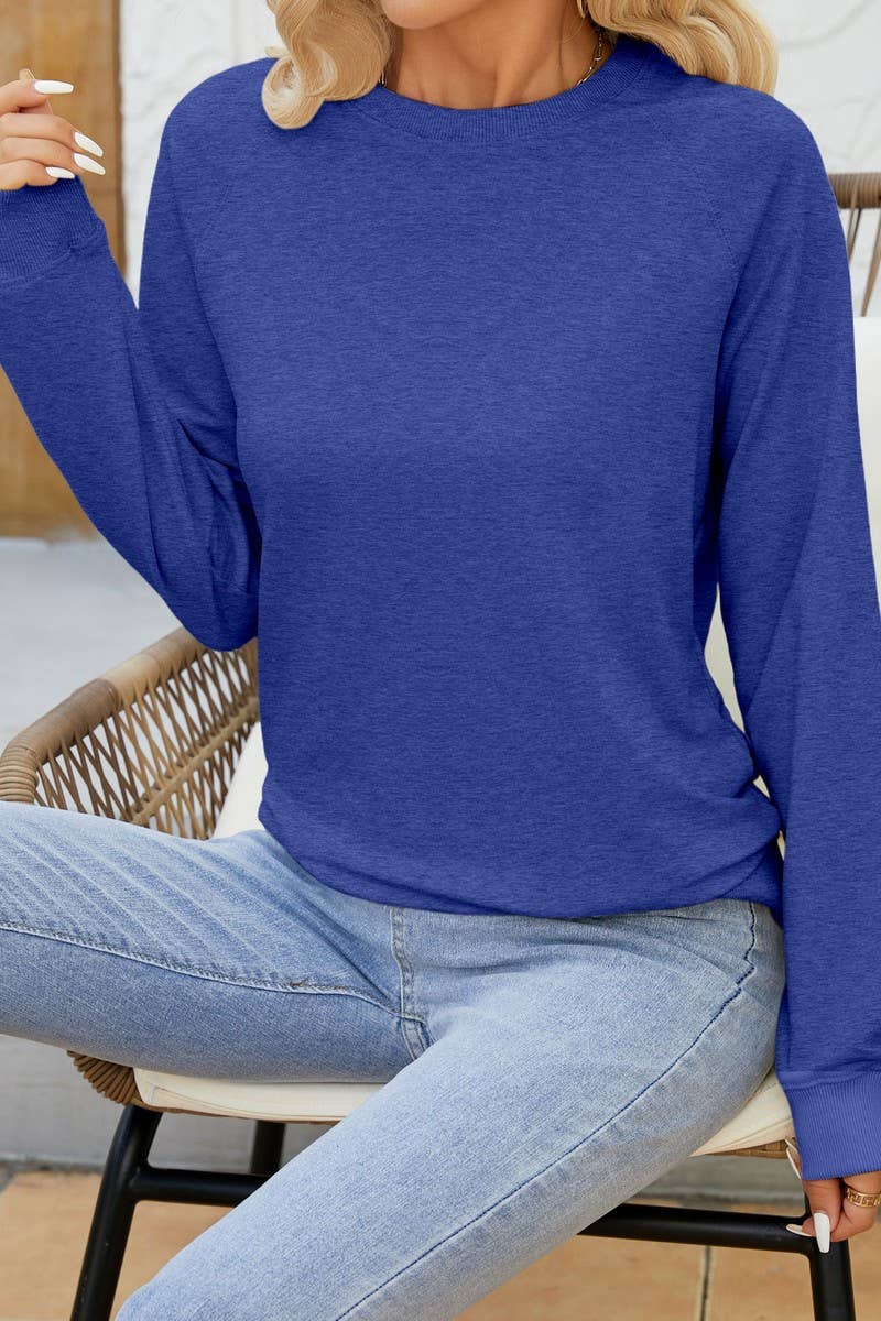 CWTBLL01327_ROUND NECK SOLID COLOR HORN SLEEVE SWEATSHIRT