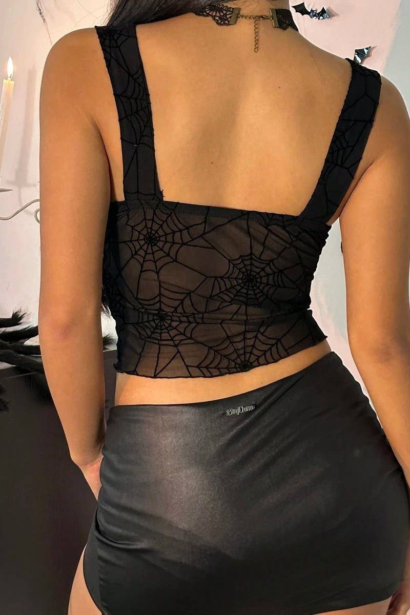 CWTTK0708_SPIDER WEB MESH SHEER SLIM FIT TANK TOP