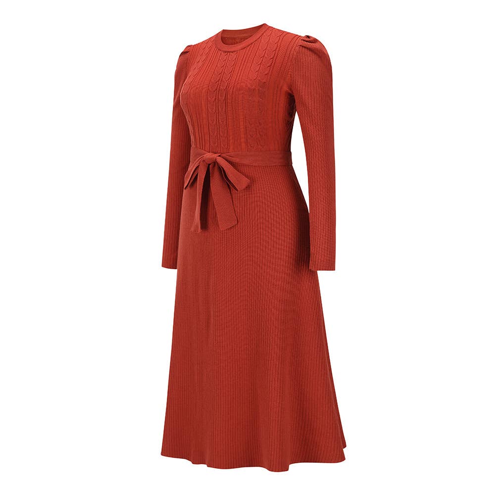 Elegant bubble long-sleeved, high-waisted dress