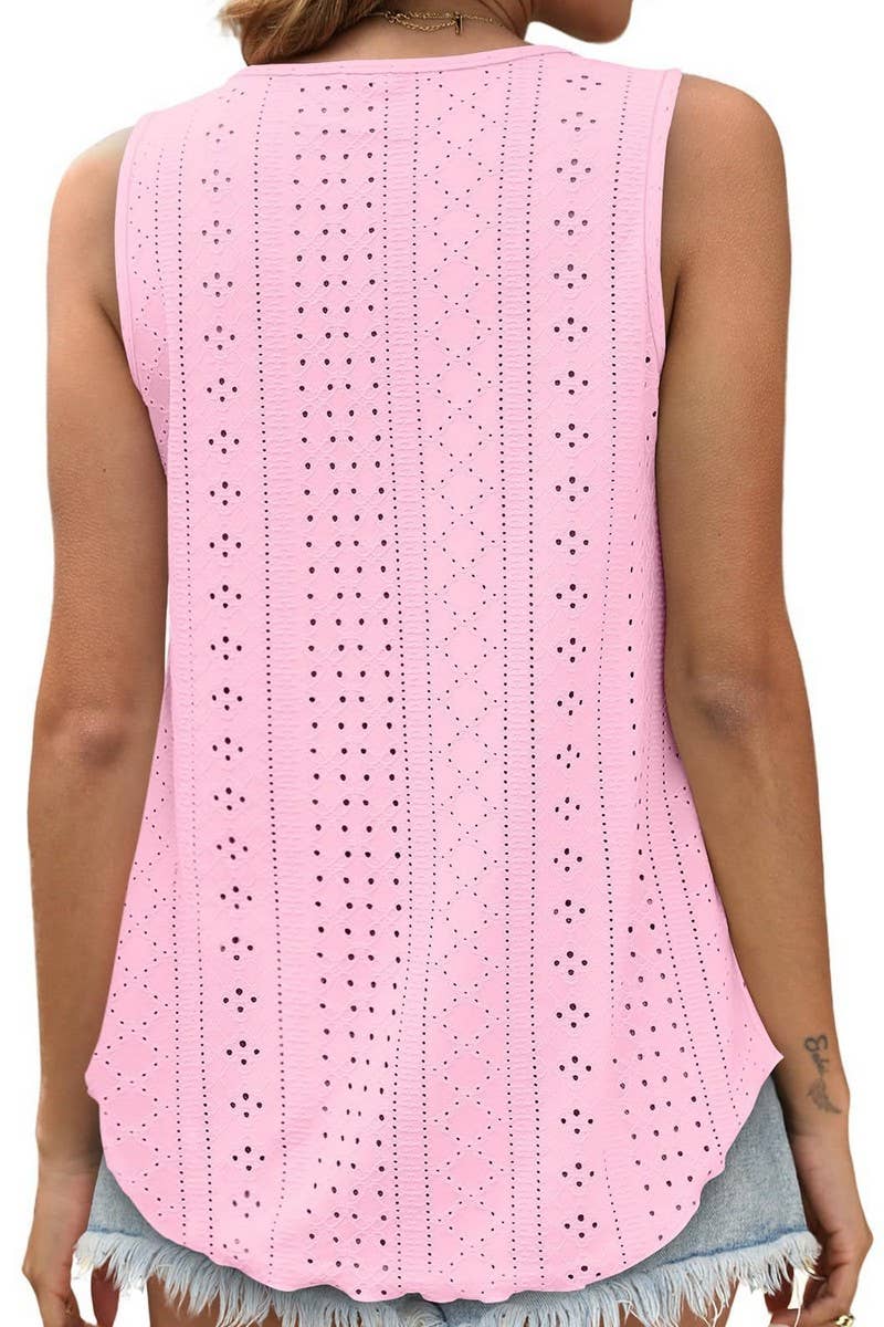 CWTBLSL0443_ROUND NECK NEEDLE EYE SLEEVELESS VEST T-SHIRT