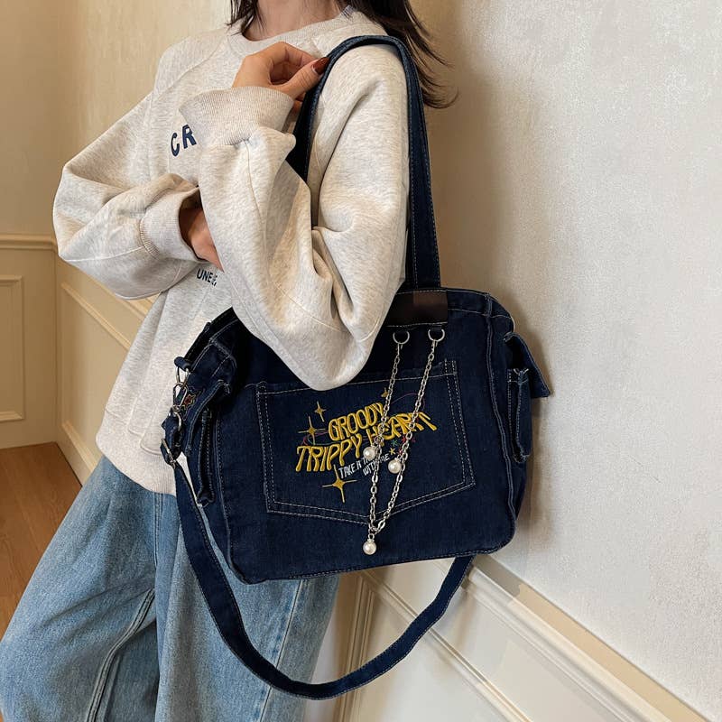 Fashionable casual versatile denim crossbody bag