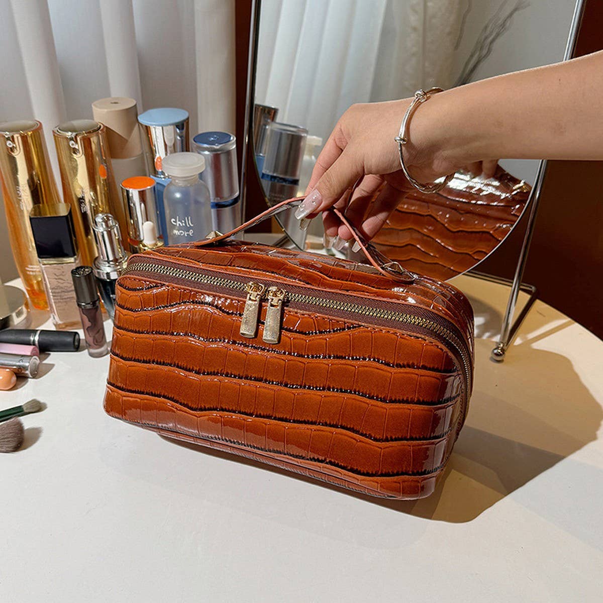 NEW HIGH-END CROCODILE LEATHER COSMETIC BAG_CWAB4405