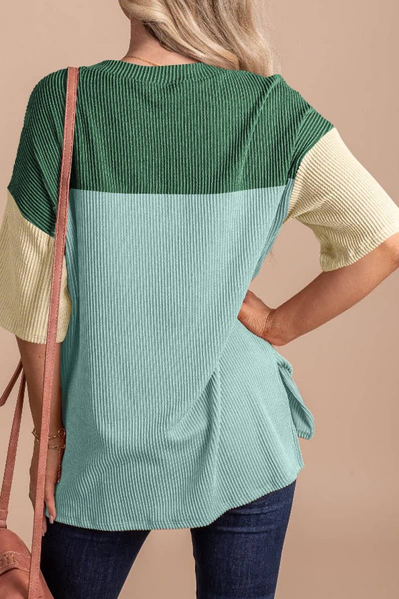 CWTTS1093_COLOR-MATCHING SHORT-SLEEVED LOOSE T-SHIRT