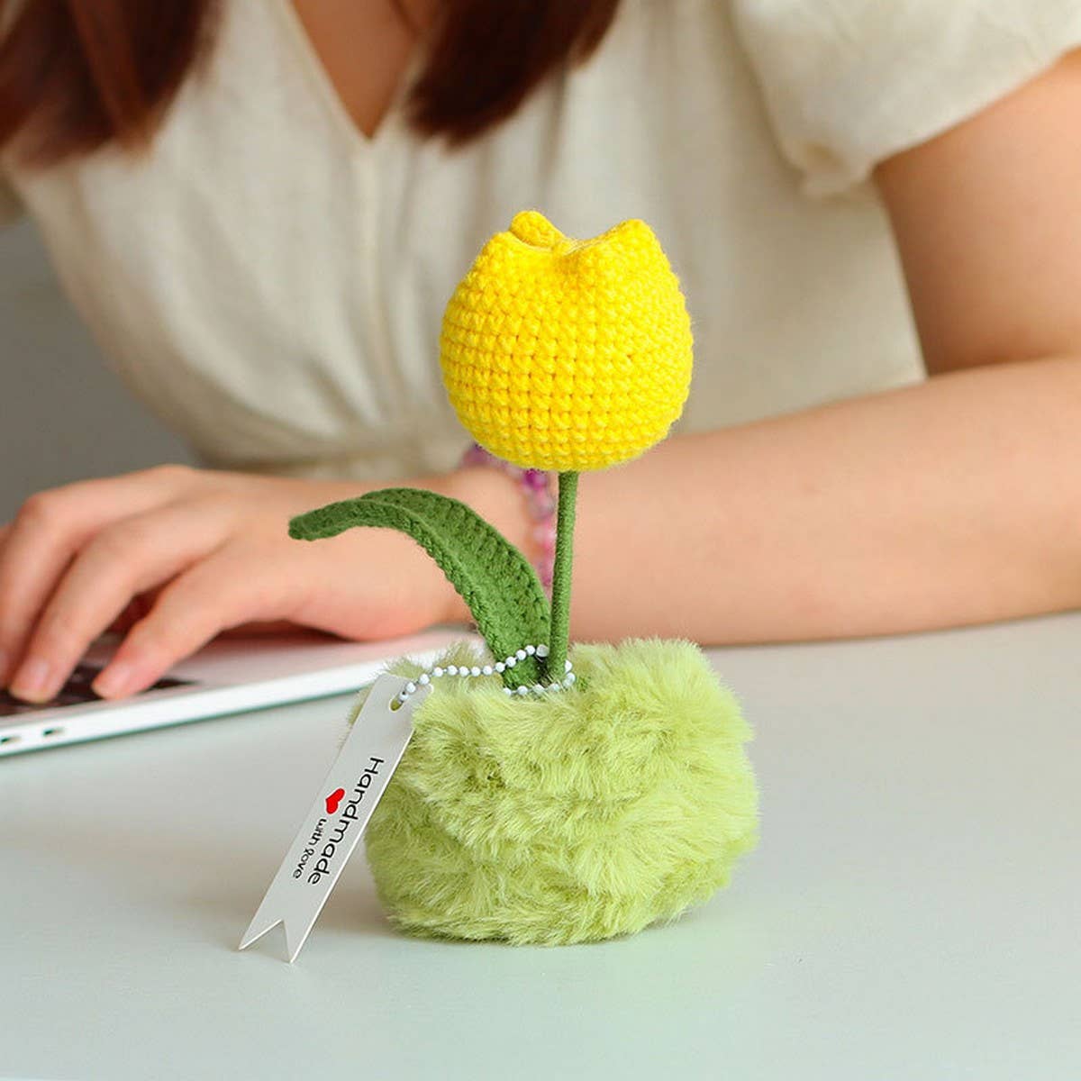 CWMM9278_HAND-WOVEN TULIP POTTED OFFICE DESKTOP ORNAMENTS