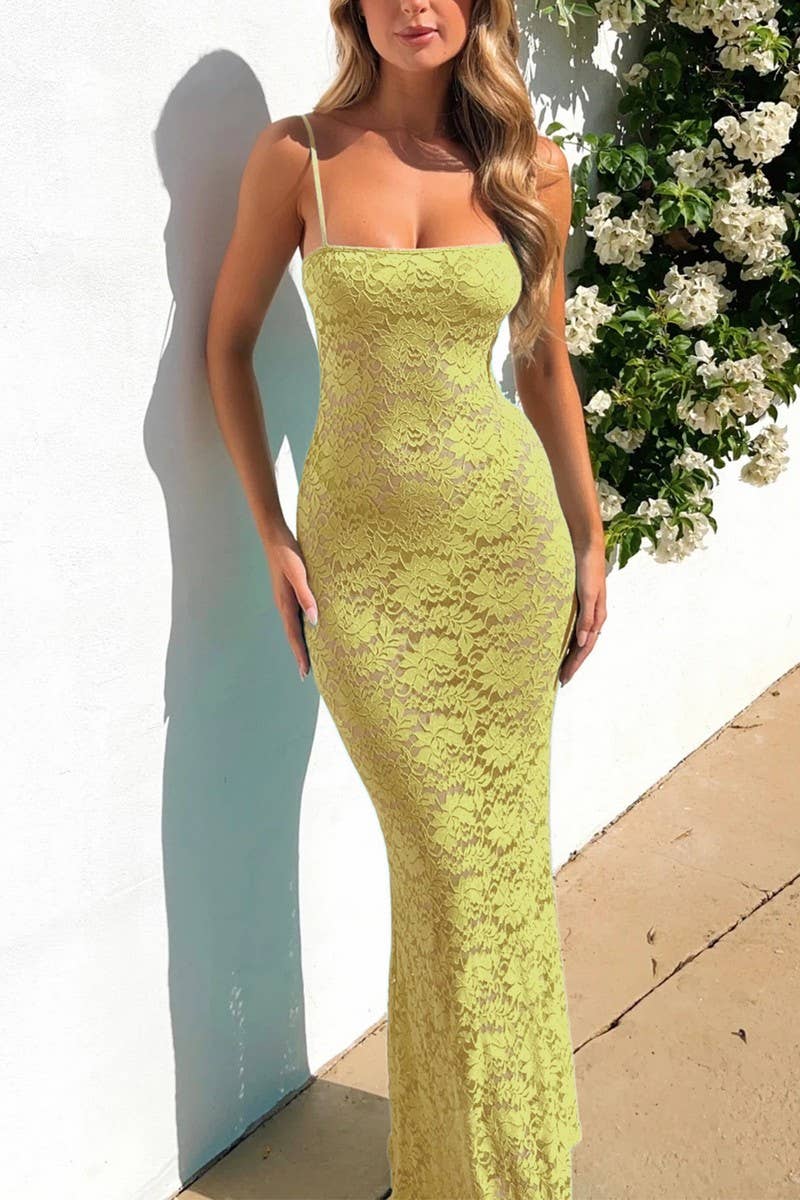 CWDHL1102_SEXY SUSPENDER LACE HOLLOW LONG DRESS